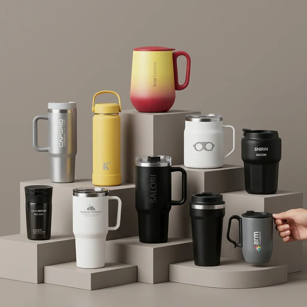 Custom branded corporate mugs and drinkware merchandise