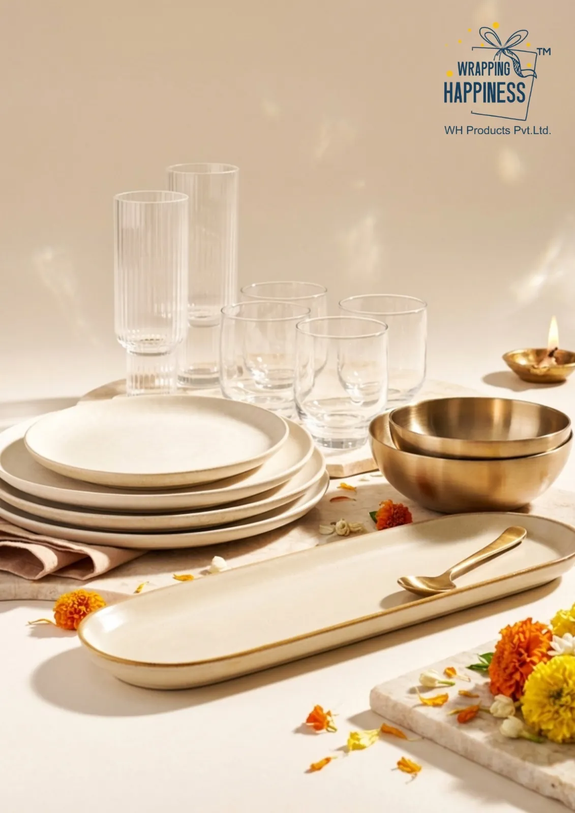 Premium serveware and glassware curated as a corporate Diwali gift