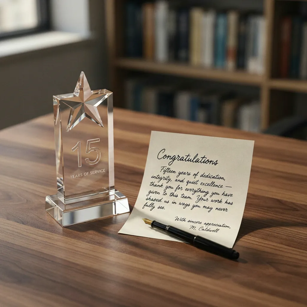 15 years of service crystal trophy and appreciation letter