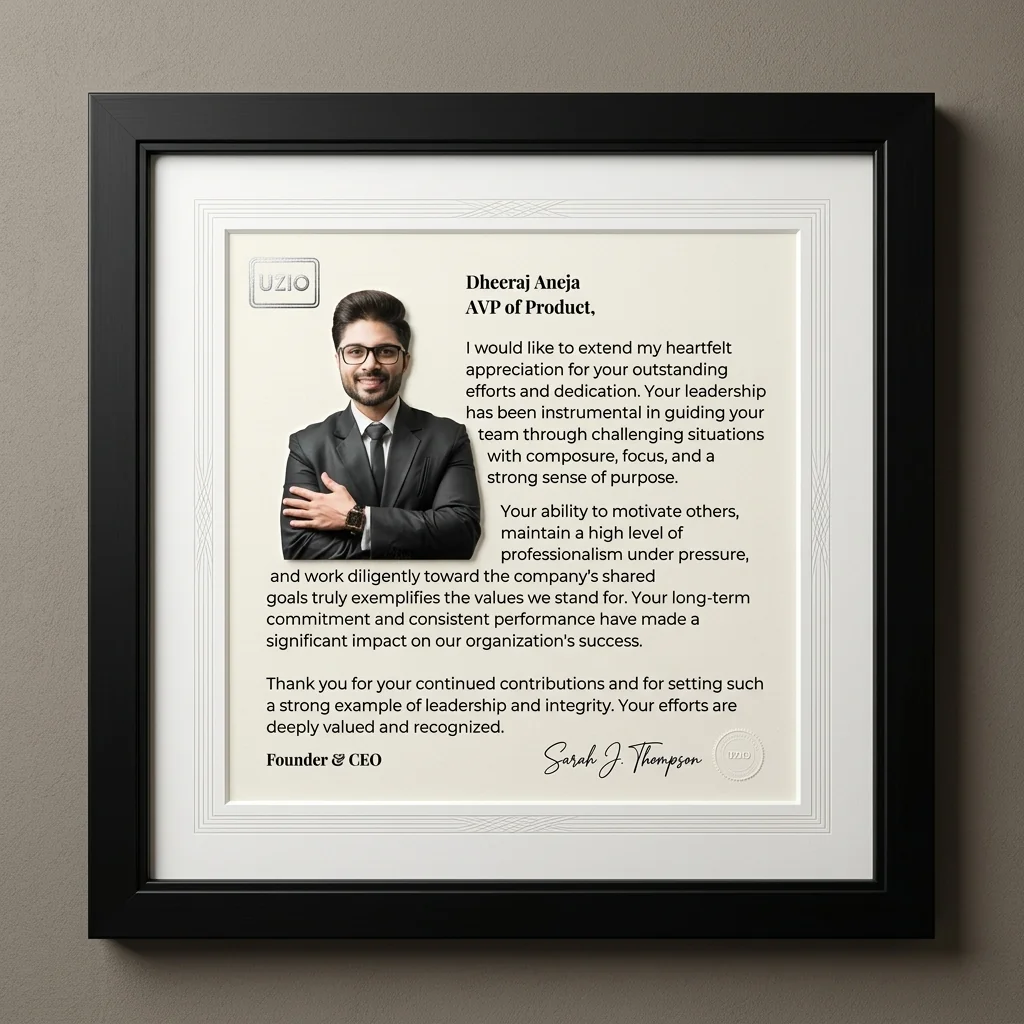 Personalised framed corporate employee recognition frames