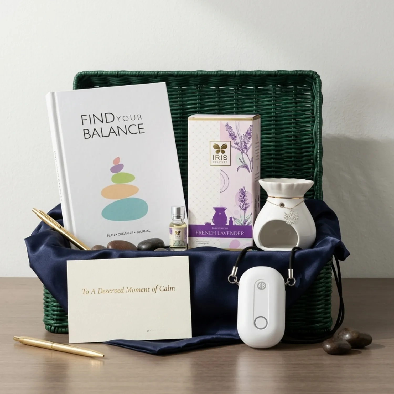 Employee wellness hamper with journal aroma products and relaxation accessories