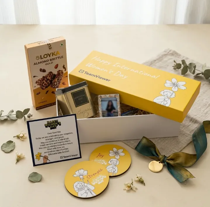 Women's Day gift box with personalised message and curated products